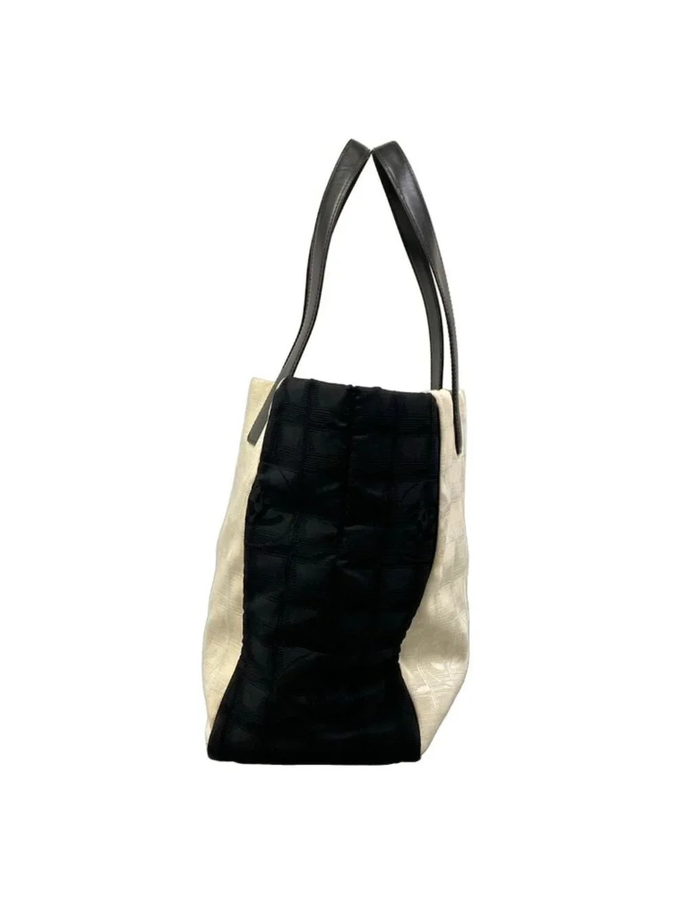 Chanel Tote New Travel Line MM Ivory Black Bicolor Leather
